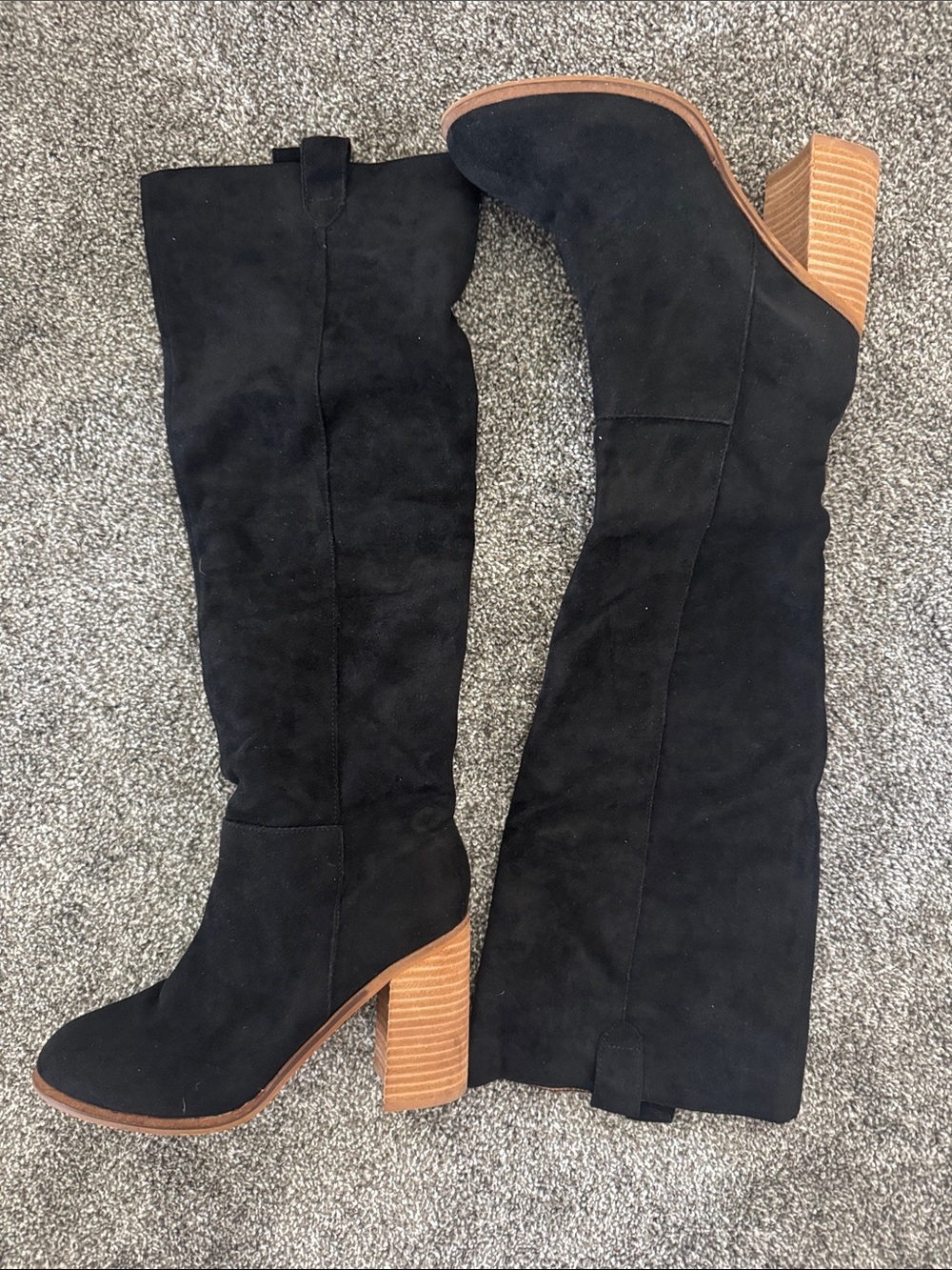 Classic Black Suede Knee-High Boots with Stacked Heel